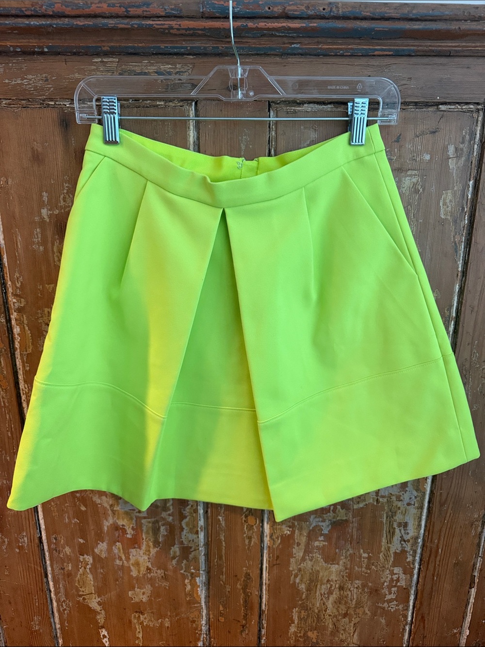 J. Crew Neon Lime Pleated A-Line Skirt